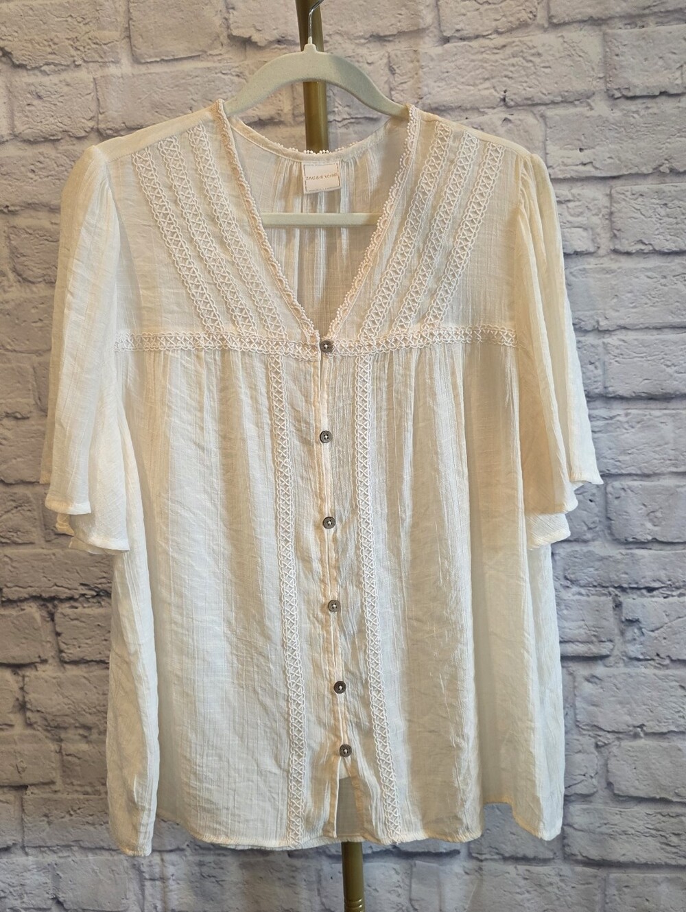 Zac & Rachel Cream Lace Peasant Top Size L